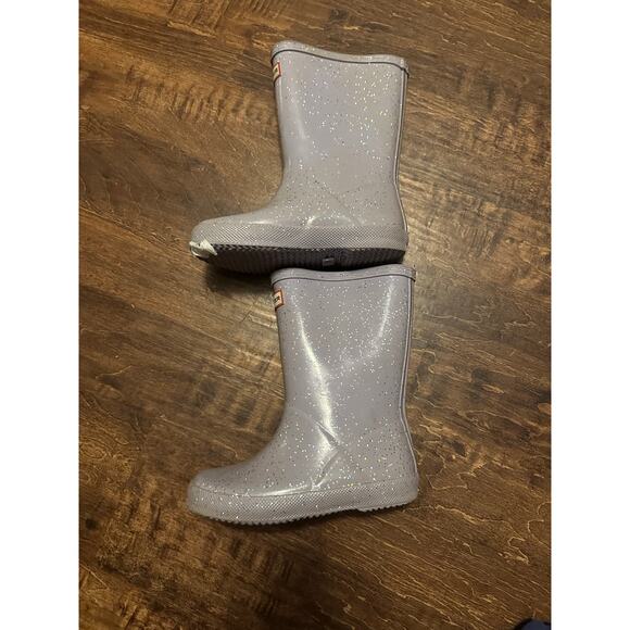 Hunter Rain boot size 12 girl silver glitter - Picture 2 of 6